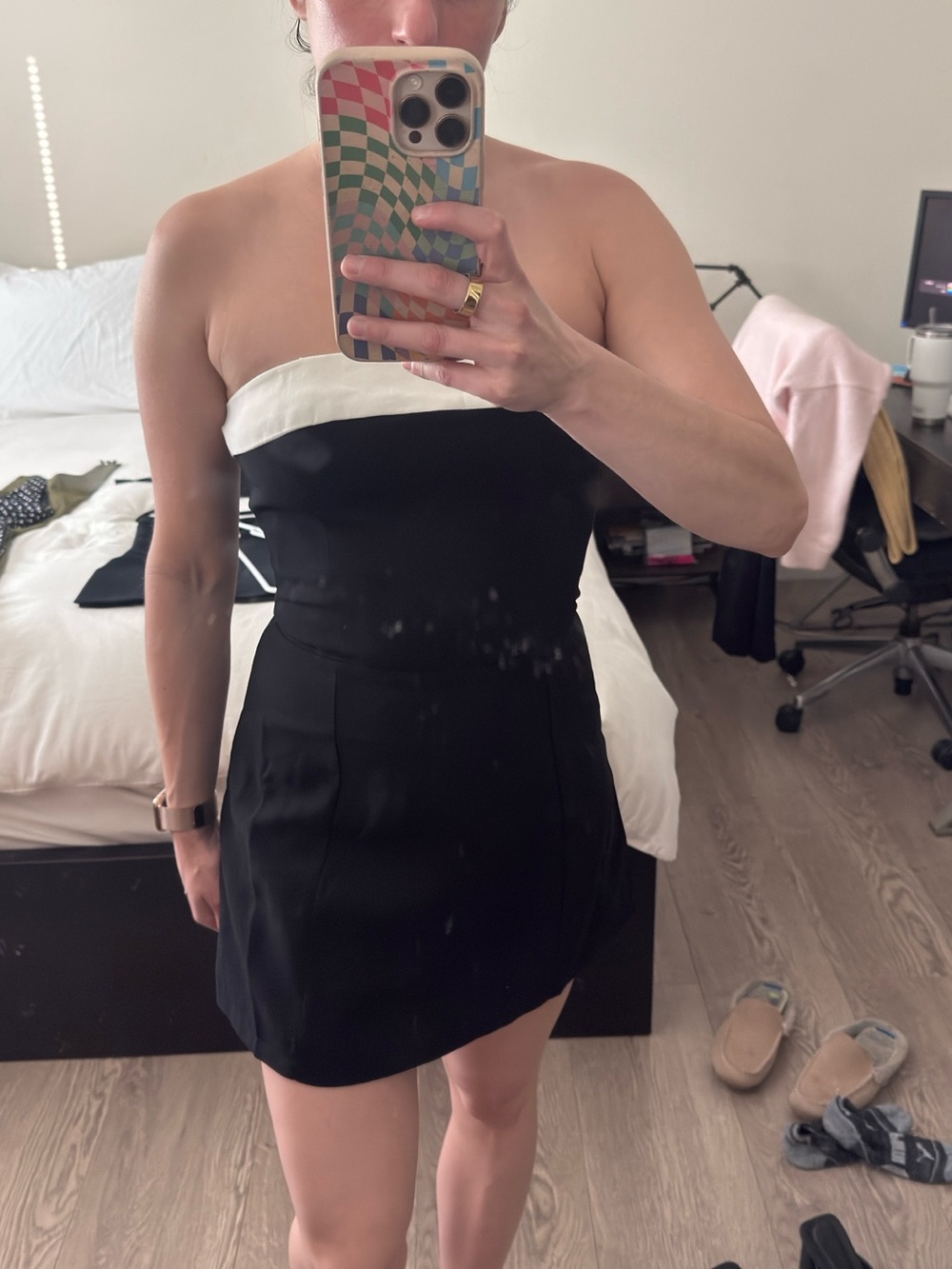 Strapless Black and White Mini Dress - Classic Tube Silhouette